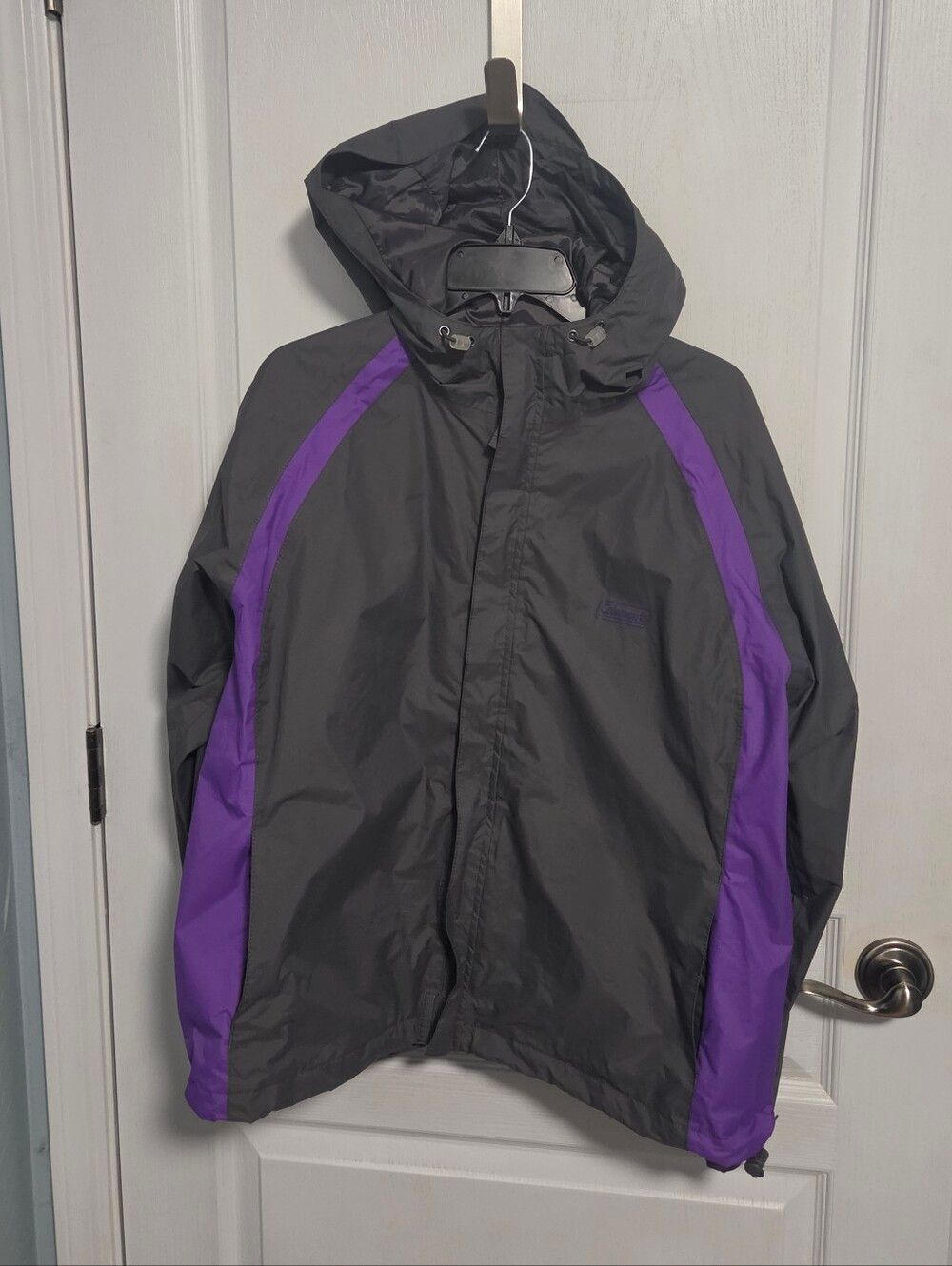 Coleman Waterproof Jacket Hooded Rain Coat Black Purple All Weather Mens L / XL